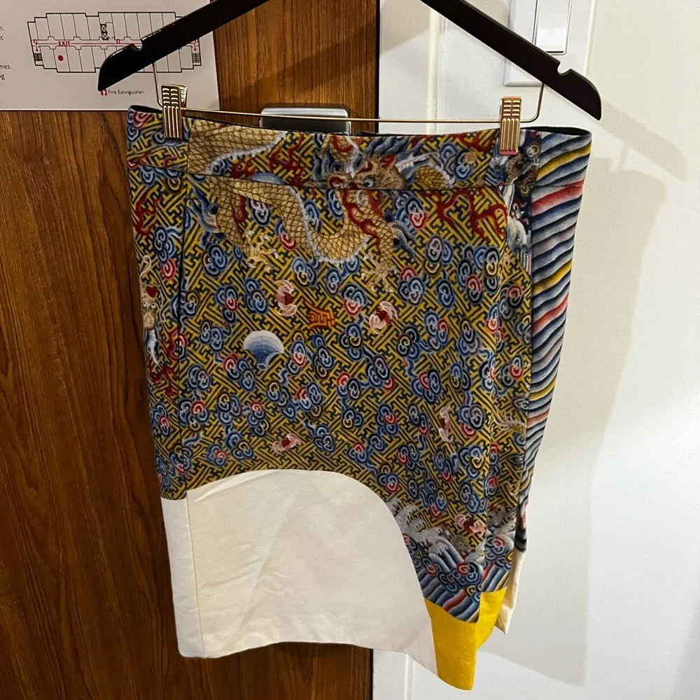 DRIES VAN NOTEN Runway oriental dragon colorblocked wool blend Skirt Size 40 - Picture 2 of 11
